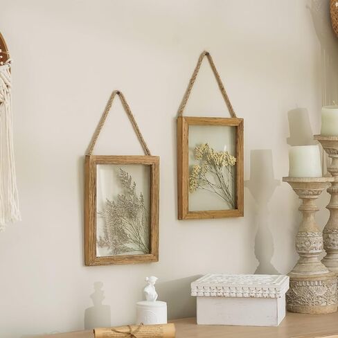 Nikky Home المجفف الزهور العشب الجدار مجموعة من العملات الفنية النباتية الطبيعية مع إطار عرض زجاجي واضحة وحبل جوت معرض جدار ديكور غرفة المعيشة ديكور in Saudi Arabia