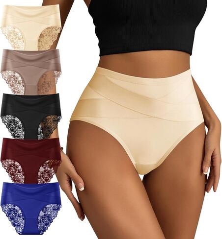Tummy Control Underwear for Women High Waist Briefs Lace Openwork Panties Breathable Stretch Postpartum Shapewear in Kuwait