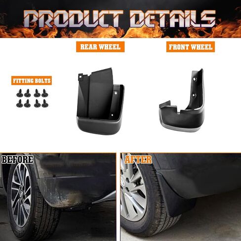 x xotic tech 4PCS Car Front & Rear Mud Flap Splash Guards Compatible with Honda Civic 11th Gen 2022 2023 2024 2025 Fender Flare Mudguard Dirt Slush Trap Protector w/Hardware Accessories in Saudi Arabia