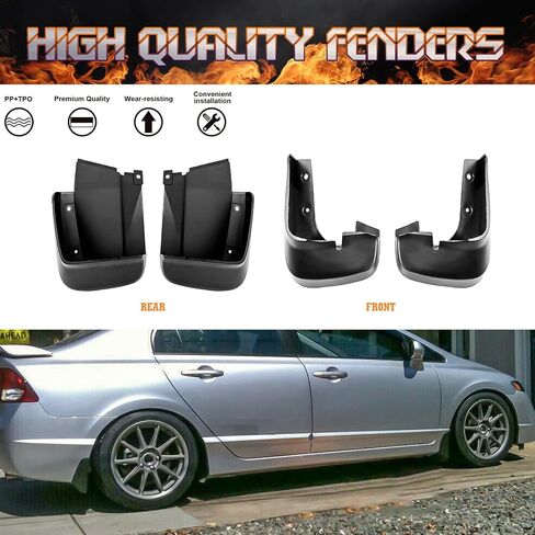 x xotic tech 4PCS Car Front & Rear Mud Flap Splash Guards Compatible with Honda Civic 11th Gen 2022 2023 2024 2025 Fender Flare Mudguard Dirt Slush Trap Protector w/Hardware Accessories in Saudi Arabia