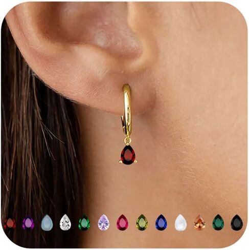14K Gold Plated Birthstone Hoop Earrings for Women Hypoallergenic Dainty Small Diamond Emerald Green Blue Cubic Zirconia Drop Huggie Earrings for Mom Women Jewelry Birthday Gifts in Kuwait