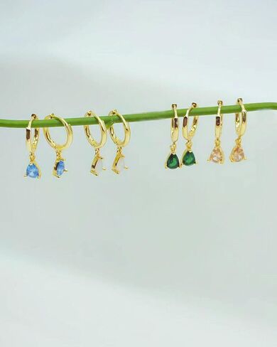 14K Gold Plated Birthstone Hoop Earrings for Women Hypoallergenic Dainty Small Diamond Emerald Green Blue Cubic Zirconia Drop Huggie Earrings for Mom Women Jewelry Birthday Gifts in Kuwait