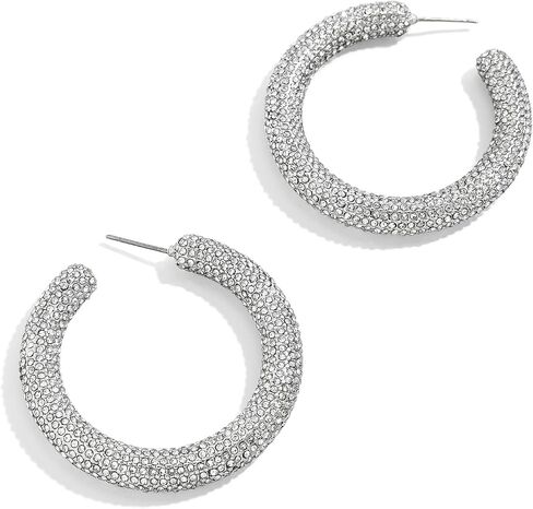أقراط Celeste Pave Hoop-زركوني مكتنزة مكتنزة مكتنزة ، أقراط محفوفة بالمفتوحة مع أحجار زجاجية هدئة ، أقراط هيبوالرجينيك للنساء ، الأطواق الفضية ، المجوهرات الأزياء للسيدات in Kuwait