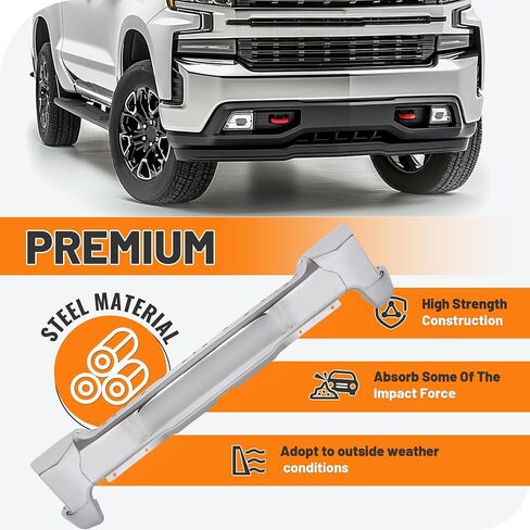 Kuafu Pront Pumper Pace Bar متوافق مع 2019-2022 Chevy Silverado 1500 غلاف المصد الأمامي مع ثقوب مستشعر مساعدة Park Park Preship for GM1002874 ، 84588809 الصلب كروم 3pcs in Kuwait