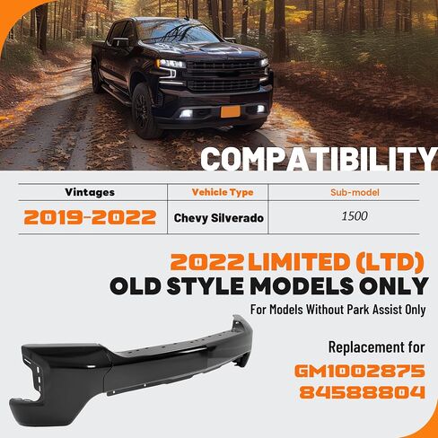 Kuafu Pront Pumper Pace Bar متوافق مع 2019-2022 Chevy Silverado 1500 غلاف المصد الأمامي مع ثقوب مستشعر مساعدة Park Park Preship for GM1002874 ، 84588809 الصلب كروم 3pcs in Saudi Arabia