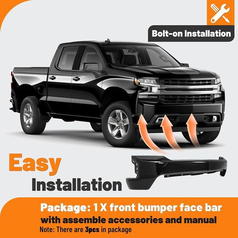Kuafu Pront Pumper Pace Bar متوافق مع 2019-2022 Chevy Silverado 1500 غلاف المصد الأمامي مع ثقوب مستشعر مساعدة Park Park Preship for GM1002874 ، 84588809 الصلب كروم 3pcs in Saudi Arabia