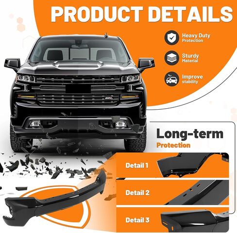 Kuafu Pront Pumper Pace Bar متوافق مع 2019-2022 Chevy Silverado 1500 غلاف المصد الأمامي مع ثقوب مستشعر مساعدة Park Park Preship for GM1002874 ، 84588809 الصلب كروم 3pcs in Saudi Arabia
