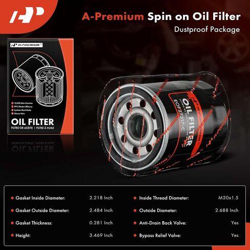 A-Premium 4-PC 10K Miles Protection على مرشح النفط متوافق مع Ford & Honda & Nissan & Hyundai & Subaru & Dodge & Mazda & Chrysler & Acura & Mitsubishi & Infiniti & Suzuki & Plymouth in Kuwait
