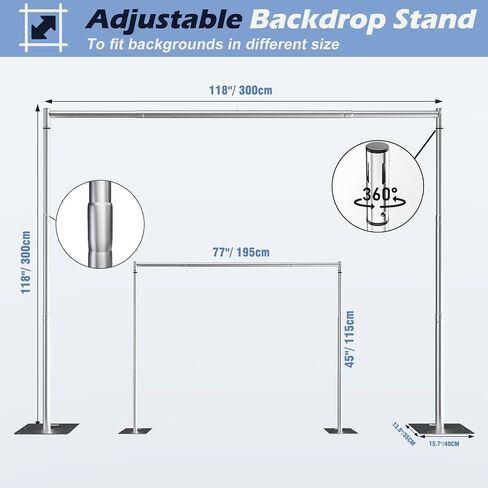 TOCRETOARE Heavy Duty Backdrop Stand, 10x10ft Pipe and Drape Backdrop Stand Kit with Adjustable Telescopic Poles Frame and Metal Base, Background Holder for Parties Wedding Birthday Photography Capacity of up to 22 lbs in Saudi Arabia