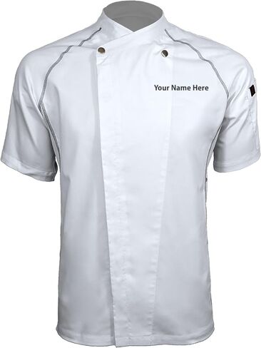Men's Clinton Custom Embroidered Snap Front Short Sleeve Chef Coat in Saudi Arabia