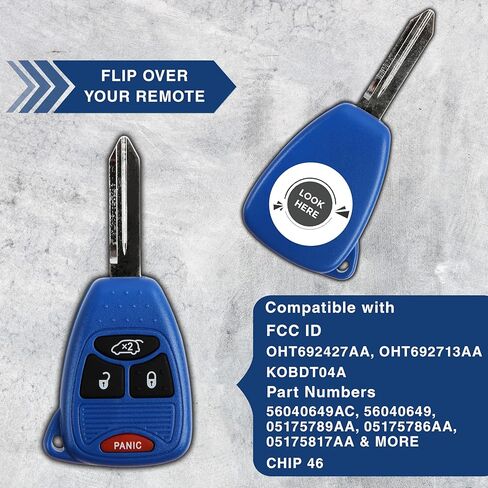 KeylessOption Key Fob for 2004 2005 2006 2007 2008 2009 2010 2011 2012 2013 2014 2015 2016 Chrysler 300 Dodge Durango Ram Jeep Cherokee Remote, 4-Button OHT692427AA, Programming Guide Included in Saudi Arabia