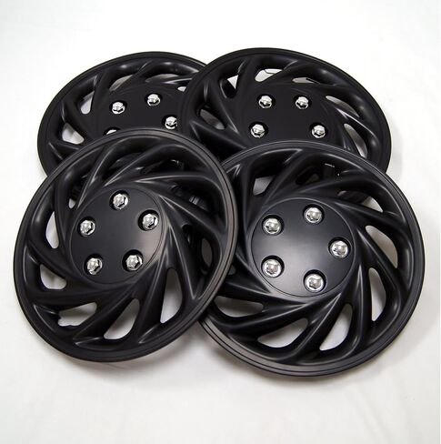 TuningPros WC-15-868-B 15 بوصة البوب على النوع المحسّن من Hubcaps Wheel Cover Gover Matte Black Set من 4 in Saudi Arabia