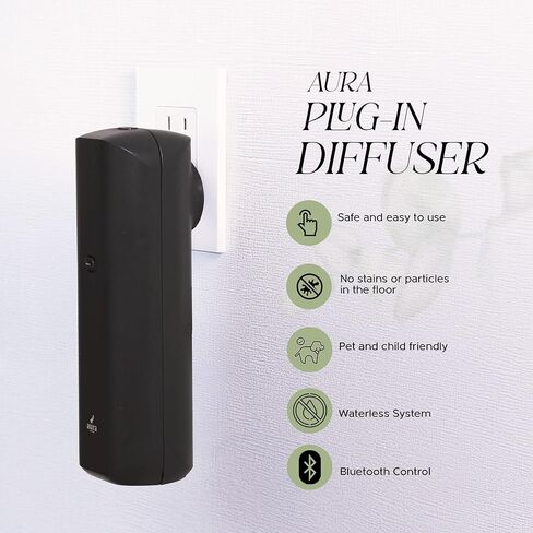 Aura Bluetooth Plug-in Plugfuser-Diffuser-Smart Waterless Presuser for Home أو Office أو Retail-يغطي 500 قدم مربع ، زجاجة 100 مل ، عطر قابل للتعديل ، عينة مجانية (أبيض) in Kuwait