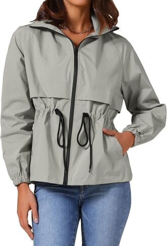 Allegra K Women's Zip Front Windbreaker with Hood Lightweight Outdoor Hiking Hooded Jacket in Saudi Arabia
