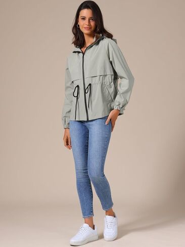 Allegra K Women's Zip Front Windbreaker with Hood Lightweight Outdoor Hiking Hooded Jacket in Saudi Arabia