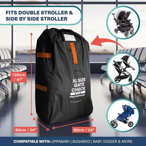حقيبة عربة أطفال برامبل كبيرة جدًا للطائرة - حقيبة تخزين عربة الأطفال (أسود، 47 بوصة، 600D أكسفورد مقاومة للماء) - حقيبة سفر مزدوجة لعربة الأطفال للطائرة، غطاء عربة أطفال للسفر الجوي in Kuwait