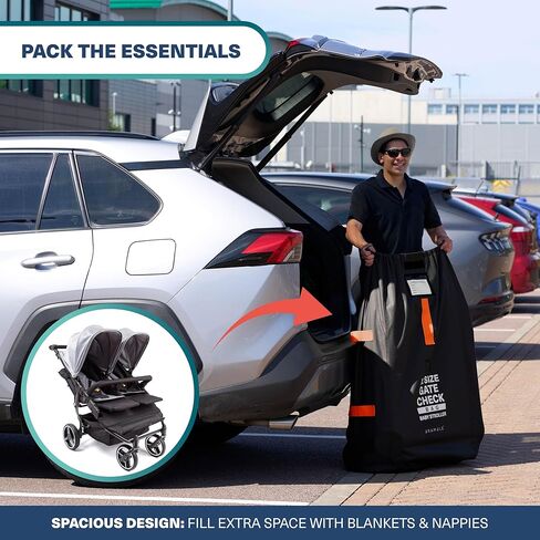 حقيبة عربة أطفال برامبل كبيرة جدًا للطائرة - حقيبة تخزين عربة الأطفال (أسود، 47 بوصة، 600D أكسفورد مقاومة للماء) - حقيبة سفر مزدوجة لعربة الأطفال للطائرة، غطاء عربة أطفال للسفر الجوي in Kuwait