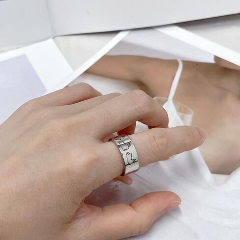 OIDIMS Cute Rabbit Band Ring for Women Men Promise Engagement Wedding Rings for Couples Bunny Animal Funny Stainless Steel Polished Comfort Fit Easter Christmas Friendship Graduation Gift in Saudi Arabia