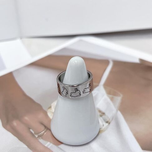 OIDIMS Cute Rabbit Band Ring for Women Men Promise Engagement Wedding Rings for Couples Bunny Animal Funny Stainless Steel Polished Comfort Fit Easter Christmas Friendship Graduation Gift in Saudi Arabia