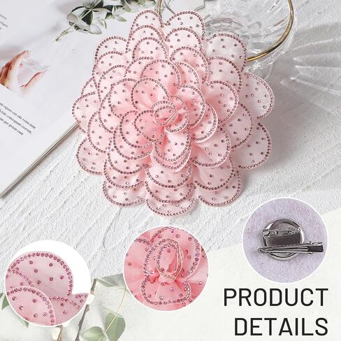 Rose Flower Brooch and Pins, Handmade Floral Hair Clips, Large Bright Yarn Fabric Flowers Brooches Accessories for Women in Saudi Arabia