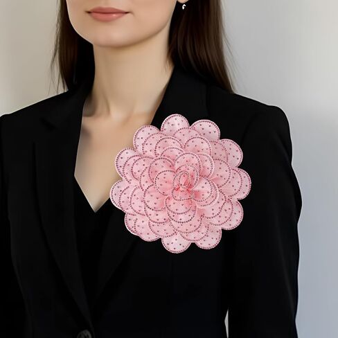 Rose Flower Brooch and Pins, Handmade Floral Hair Clips, Large Bright Yarn Fabric Flowers Brooches Accessories for Women in Saudi Arabia
