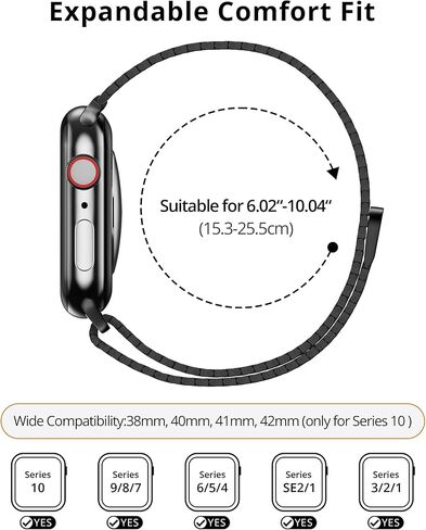 LULULOOK Band Compatible with Apple Watch 49/46/45/44/42/41/40/38mm, Stainless Steel Milanese Mesh Loop Magnetic Clasp iWatch Band for Apple Watch Ultra 2 Ultra Series 10 9 8 7 6 5 4 3 2 1 SE2 SE in Kuwait