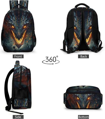 حقائب الظهر الأولاد ، طباعة التنين ، Black Fire Dragon Dragon في حقيبة الظهر الحمم البركانية للبنين ، الأطفال Cool Dragon Backpack ، حقائب الظهر المحمولة للأطفال ، 16.5 بوصة in Kuwait