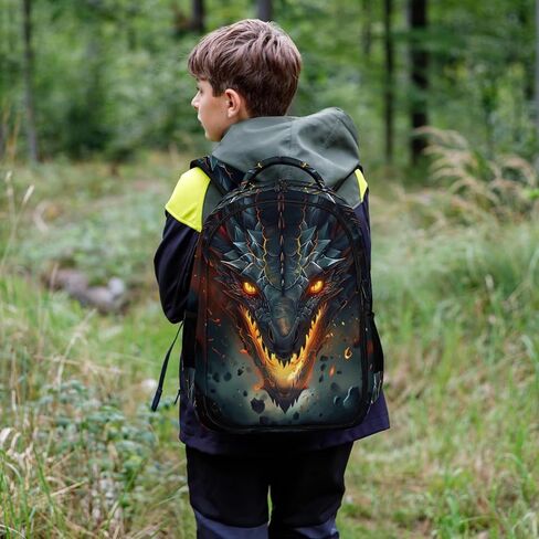 حقائب الظهر الأولاد ، طباعة التنين ، Black Fire Dragon Dragon في حقيبة الظهر الحمم البركانية للبنين ، الأطفال Cool Dragon Backpack ، حقائب الظهر المحمولة للأطفال ، 16.5 بوصة in Kuwait