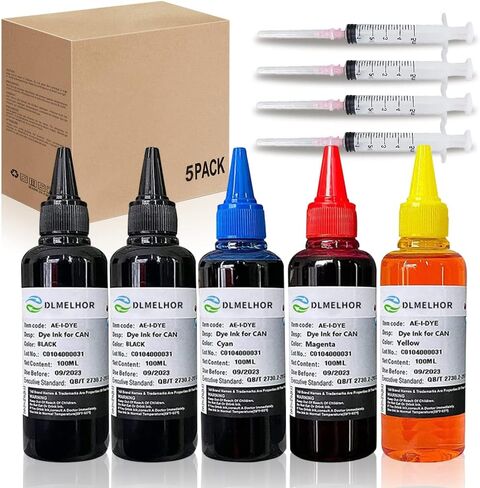 مجموعة تعبئة الحبر المتوافقة مع Canon PG250 CL251 PG210 PG-260 CL-261 CL-244 Black مع 4 لون （4x100ml ， 1bk ， 1cy ， 1mg ， 1yl） و 4 محاقن in Kuwait
