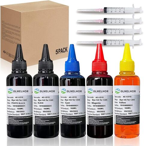 مجموعة تعبئة الحبر المتوافقة مع Canon PG250 CL251 PG210 PG-260 CL-261 CL-244 Black مع 4 لون （4x100ml ， 1bk ， 1cy ， 1mg ， 1yl） و 4 محاقن in Kuwait