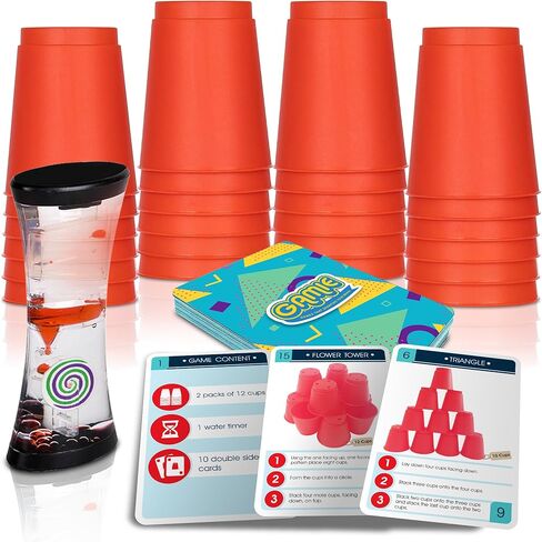 Gamie Stacking Cups Game with 18 Fun Challenges and Water Timer, 24 Stacking Cups, Indoor Recess Game for Classroom, Sturdy Plastic, Classic Family Game, Fun Gift Idea for Boys and Girls Ages 3+ Olds in Kuwait