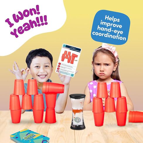 Gamie Stacking Cups Game with 18 Fun Challenges and Water Timer, 24 Stacking Cups, Indoor Recess Game for Classroom, Sturdy Plastic, Classic Family Game, Fun Gift Idea for Boys and Girls Ages 3+ Olds in Kuwait
