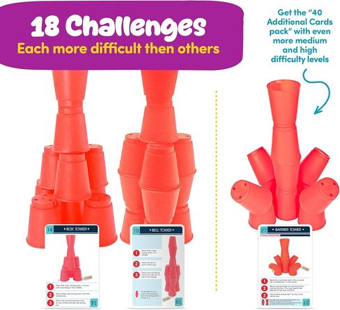 Gamie Stacking Cups Game with 18 Fun Challenges and Water Timer, 24 Stacking Cups, Indoor Recess Game for Classroom, Sturdy Plastic, Classic Family Game, Fun Gift Idea for Boys and Girls Ages 3+ Olds in Kuwait