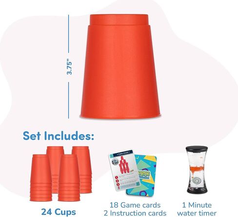 Gamie Stacking Cups Game with 18 Fun Challenges and Water Timer, 24 Stacking Cups, Indoor Recess Game for Classroom, Sturdy Plastic, Classic Family Game, Fun Gift Idea for Boys and Girls Ages 3+ Olds in Kuwait