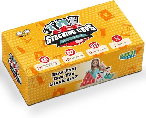 Gamie Stacking Cups Game with 18 Fun Challenges and Water Timer, 24 Stacking Cups, Indoor Recess Game for Classroom, Sturdy Plastic, Classic Family Game, Fun Gift Idea for Boys and Girls Ages 3+ Olds in Kuwait