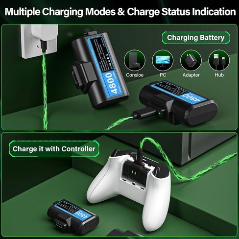 Rechargeable Controller Battery Pack for Xbox, 2x4800mWh Xbox Controller Battery Pack for Xbox Series S|X/Xbox One S/One X/One Elite, Upgraded Fast Charging Xbox Accessories with 4 Cover, Type-C Cable in Kuwait