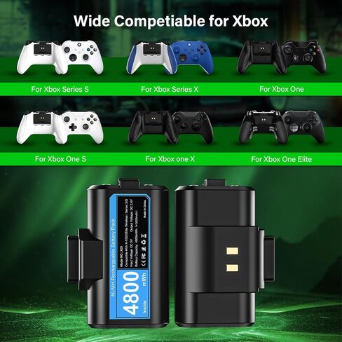 Rechargeable Controller Battery Pack for Xbox, 2x4800mWh Xbox Controller Battery Pack for Xbox Series S|X/Xbox One S/One X/One Elite, Upgraded Fast Charging Xbox Accessories with 4 Cover, Type-C Cable in Kuwait
