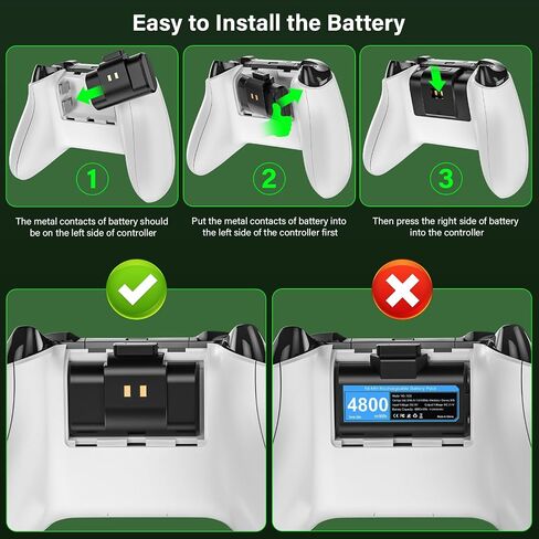Rechargeable Controller Battery Pack for Xbox, 2x4800mWh Xbox Controller Battery Pack for Xbox Series S|X/Xbox One S/One X/One Elite, Upgraded Fast Charging Xbox Accessories with 4 Cover, Type-C Cable in Kuwait
