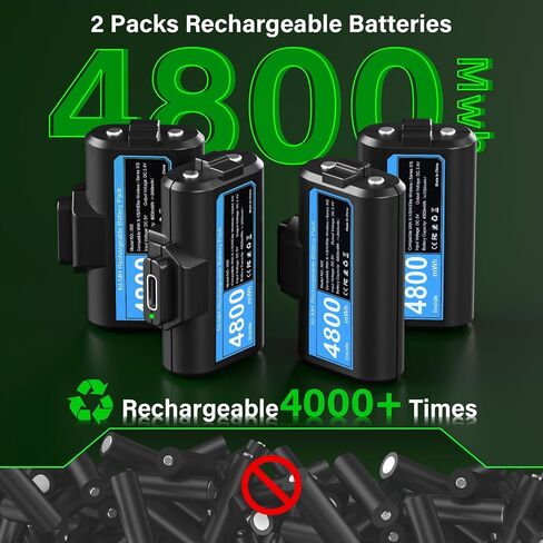 Rechargeable Controller Battery Pack for Xbox, 2x4800mWh Xbox Controller Battery Pack for Xbox Series S|X/Xbox One S/One X/One Elite, Upgraded Fast Charging Xbox Accessories with 4 Cover, Type-C Cable in Kuwait