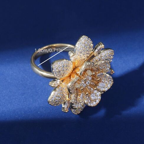 Double Layered Rhinestone Flower Ring for Women Cubic Zirconia Geometry Sunflower Wrap Finger Band Adjustable Open Bands Rings Engagement Jewelry in Saudi Arabia