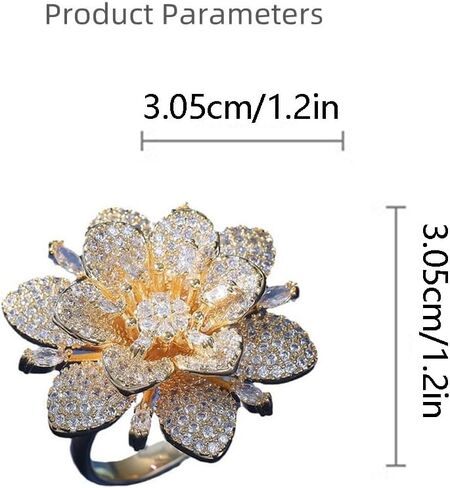 Double Layered Rhinestone Flower Ring for Women Cubic Zirconia Geometry Sunflower Wrap Finger Band Adjustable Open Bands Rings Engagement Jewelry in Saudi Arabia