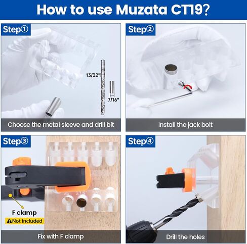 دليل حفر متعدد الزوايا مطور من Muzata يناسب 30 45 90 درجة مجموعة درابزين الكابلات المرئية قالب الرقصة 4 أحجام دليل المسار للثقب المستقيم والزاوي الخشبي دليل حفر درابزين الكابل CT24 in Kuwait