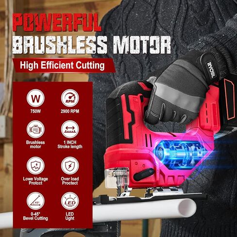 Jig Saw for Dewalt 18V/20V Max Battery, Cordless Jigsaw Tool Brushless Motor, Up To 2900 RPM, 45 Degree Beveled Cuts, LED Light for 4 Curve Cuttings, Plastic Box Include for Easy Carry (No Battery) in Kuwait