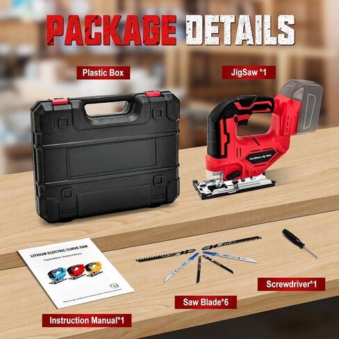 Jig Saw for Dewalt 18V/20V Max Battery, Cordless Jigsaw Tool Brushless Motor, Up To 2900 RPM, 45 Degree Beveled Cuts, LED Light for 4 Curve Cuttings, Plastic Box Include for Easy Carry (No Battery) in Kuwait