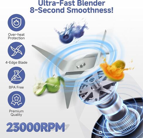 SIMPLUS Personal Blender for Kitchen, 20 Oz BPA-Free Travel Portable Blender Cup for Shakes and Smoothies, Protein Drinks, Baby Food, 300 Watts Blender & Food Processor, Stainless Steel Cutter, White in Saudi Arabia