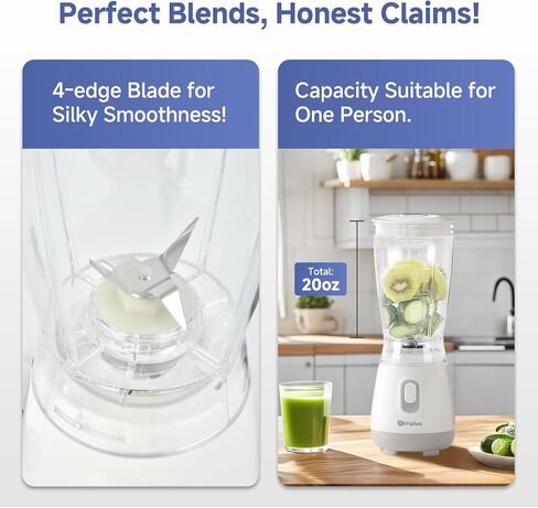 SIMPLUS Personal Blender for Kitchen, 20 Oz BPA-Free Travel Portable Blender Cup for Shakes and Smoothies, Protein Drinks, Baby Food, 300 Watts Blender & Food Processor, Stainless Steel Cutter, White in Saudi Arabia