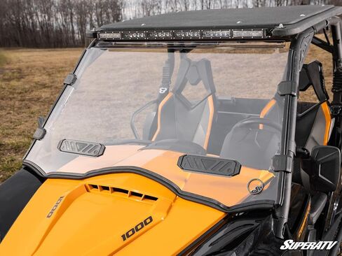 SuperATV Vented Full Windshield for a 2011-2020 Can-Am Commander | Adjustable Airflow Vents | 1/4" Polycarbonate Construction | Hard Coating for Durability | Includes Pre-installed Bulb Seal in Saudi Arabia