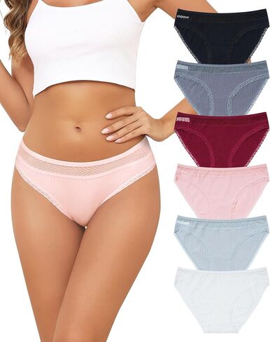 LEVAO Womens Underwear Cotton Bikini Panties Lace Cut Out Stretch Cheeky Ladies Briefs 6 Pack S-XL in Saudi Arabia