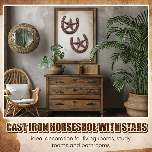 Blulu 6 Pcs Cast Iron Horseshoe with Star Wall Decor Vintage Metal Older Cast Iron Wall Art for Good Lucky Durable Medium Horseshoe for Indoor or Outdoor in Saudi Arabia