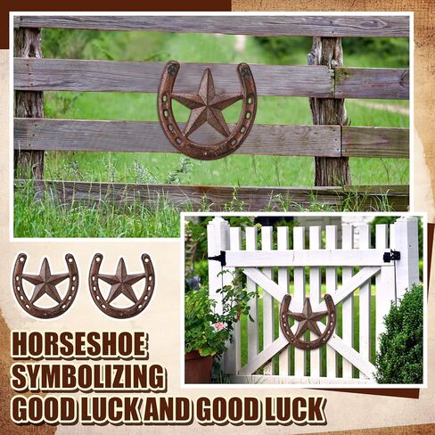 Blulu 6 Pcs Cast Iron Horseshoe with Star Wall Decor Vintage Metal Older Cast Iron Wall Art for Good Lucky Durable Medium Horseshoe for Indoor or Outdoor in Saudi Arabia